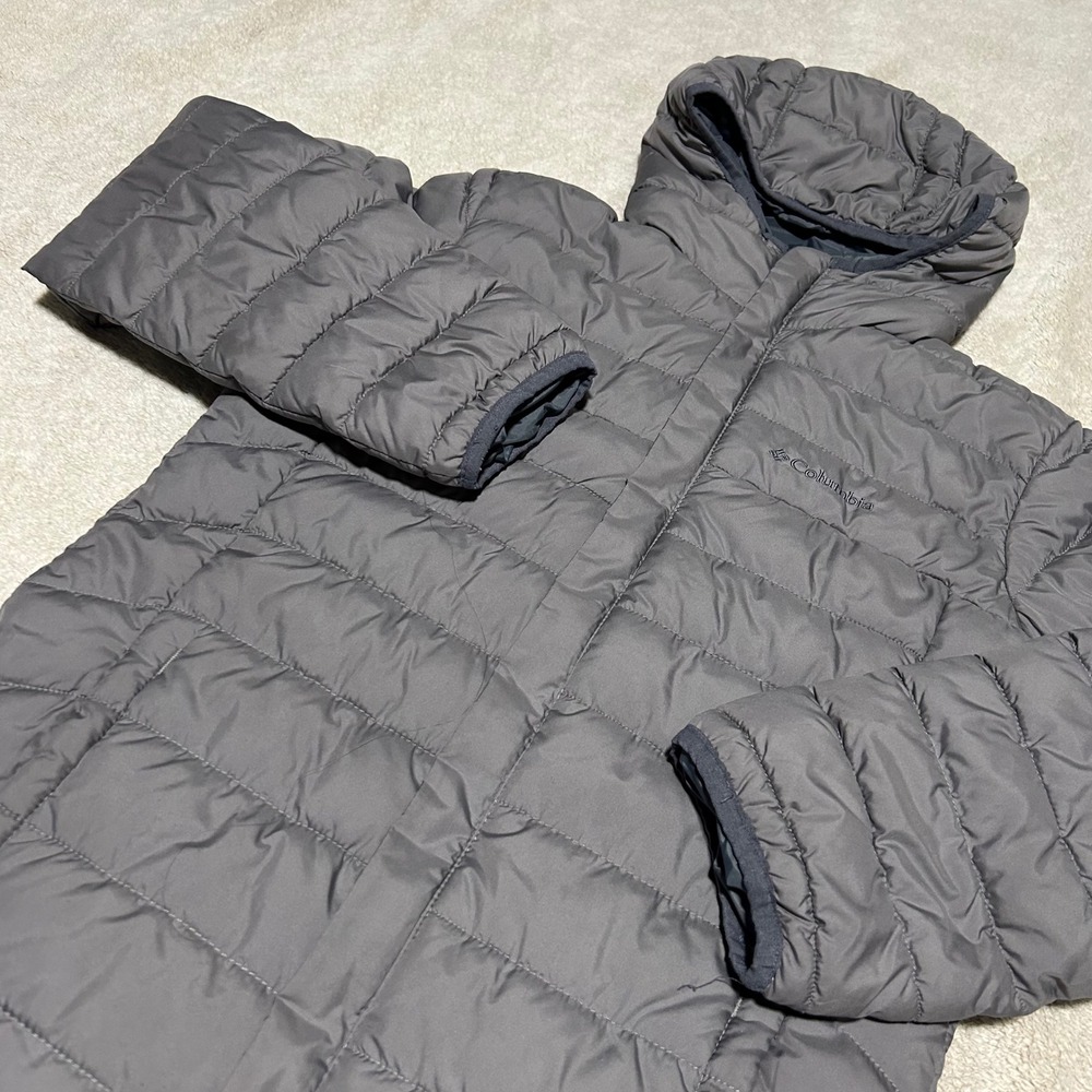 Columbia Puffer Jacket Youth L Gray Omni-Shield Hooded Quilted Full Zip Coat